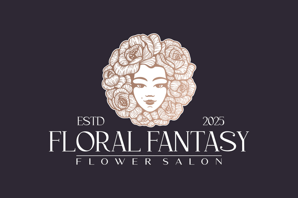 Floral Fantasy logo with a girl in flowers